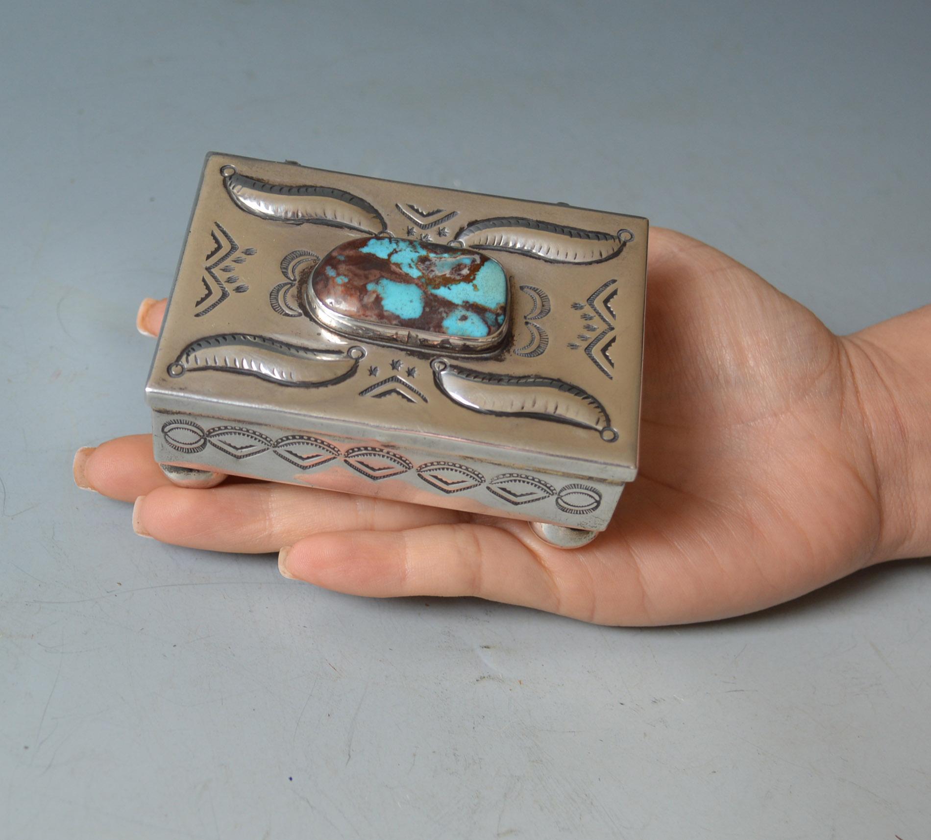 Silver Vintage Native American Navajo Sterling Turquoise Box