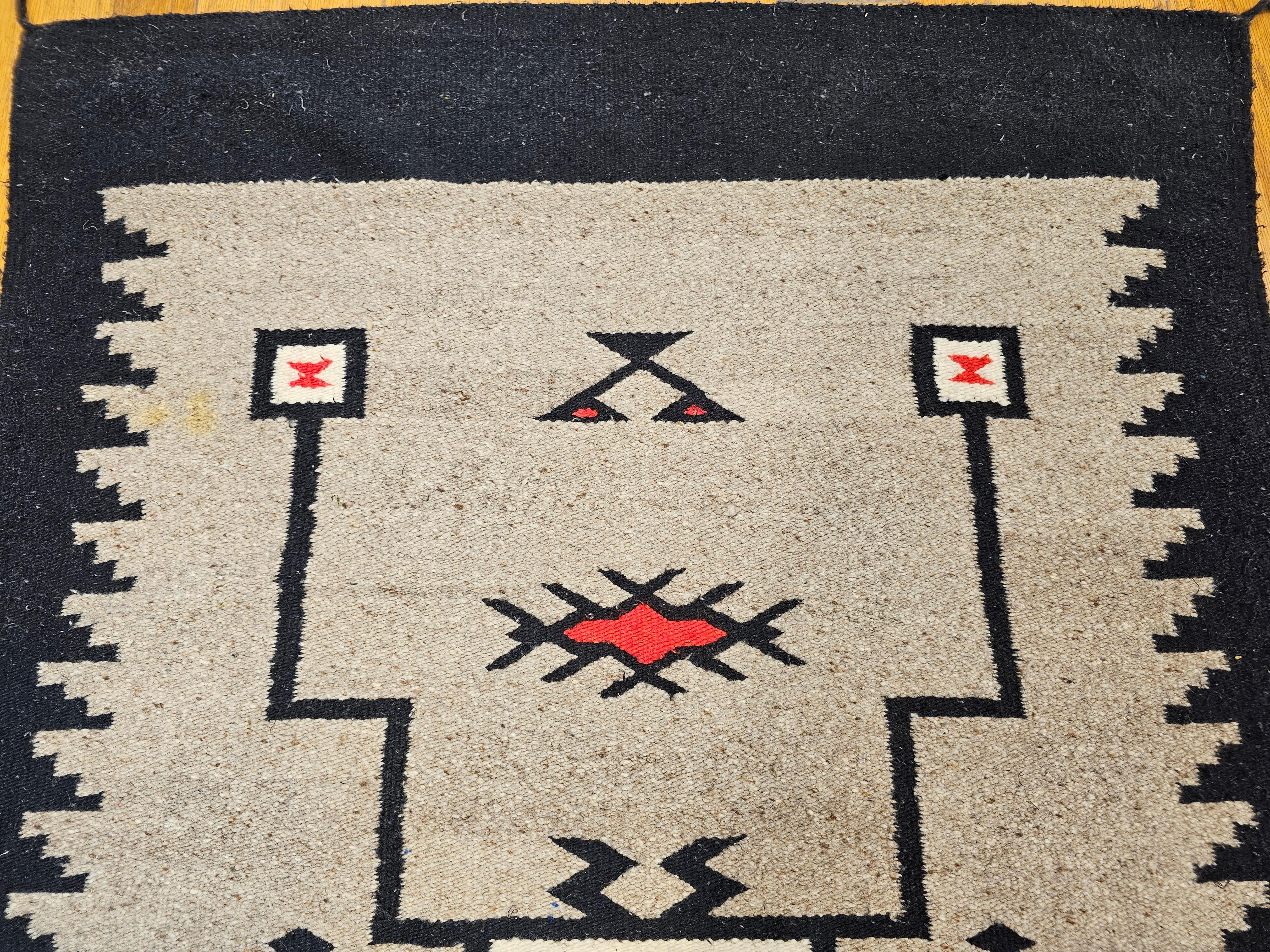 Vintage Native American Navajo Storm Pattern Area Rug in Gray, Ivory, Red, Black In Good Condition For Sale In Barrington, IL