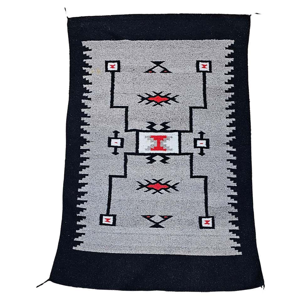 Vintage Native American Navajo Yei Pictorial Rug in Ivory, Red, Yellow ...