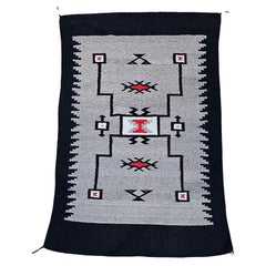 Vintage Native American Navajo Storm Pattern Area Rug in Gray, Ivory, Red, Black