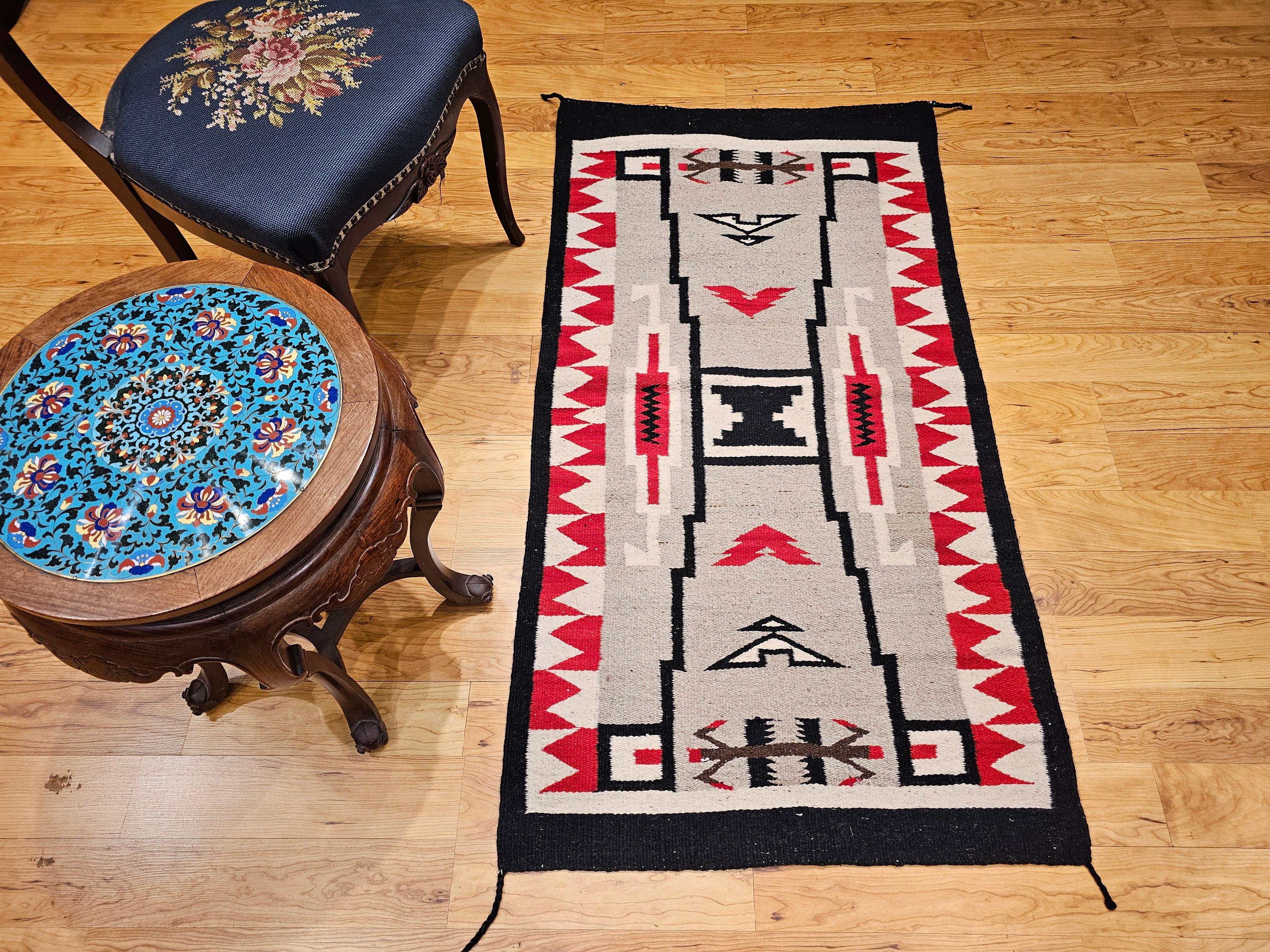 Vintage Native American Navajo Storm Warrior Rug in Gray, Ivory, Red, Black For Sale 4