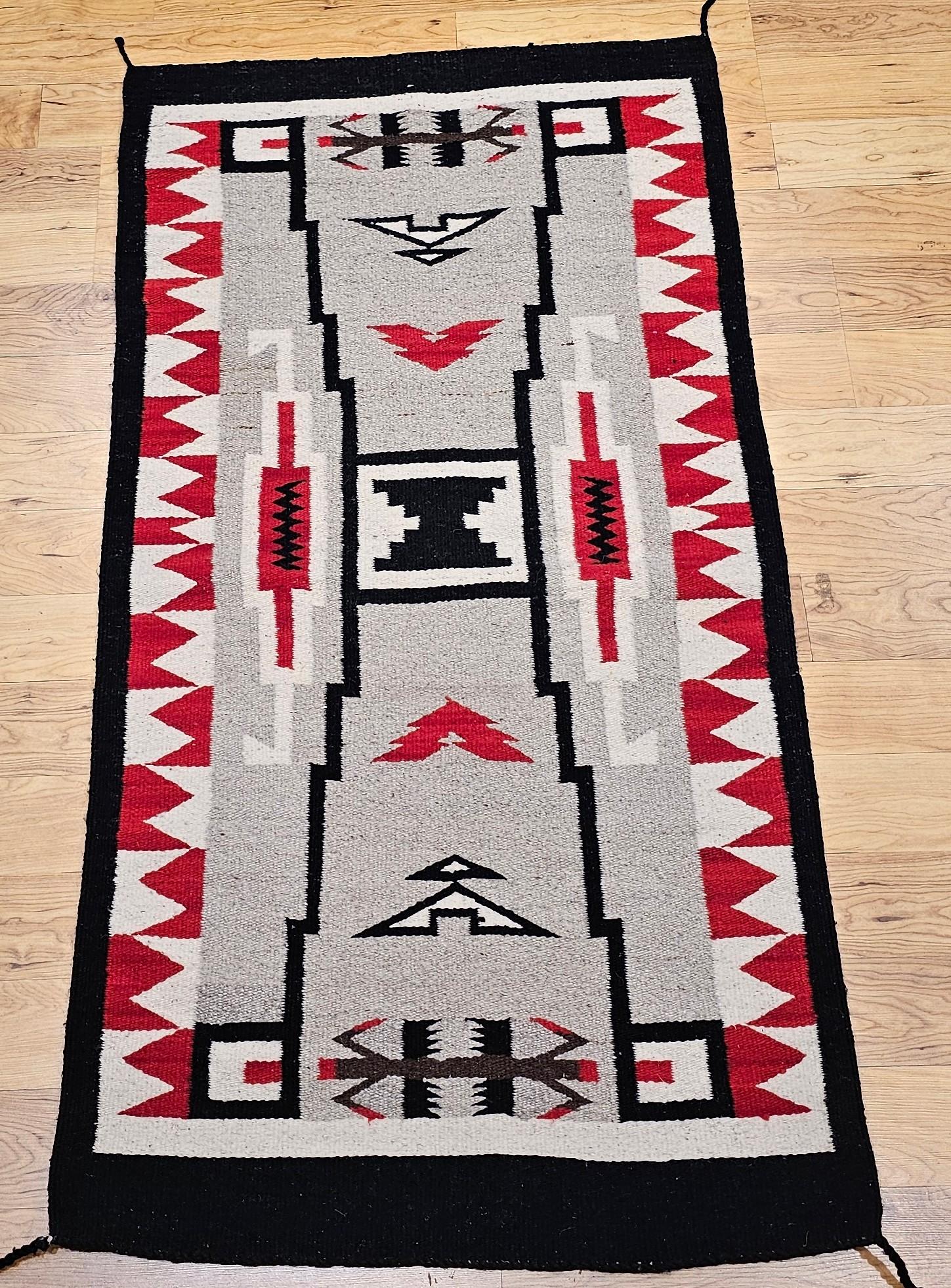 Vintage Native American Navajo Storm Warrior Rug in Gray, Ivory, Red, Black For Sale 7