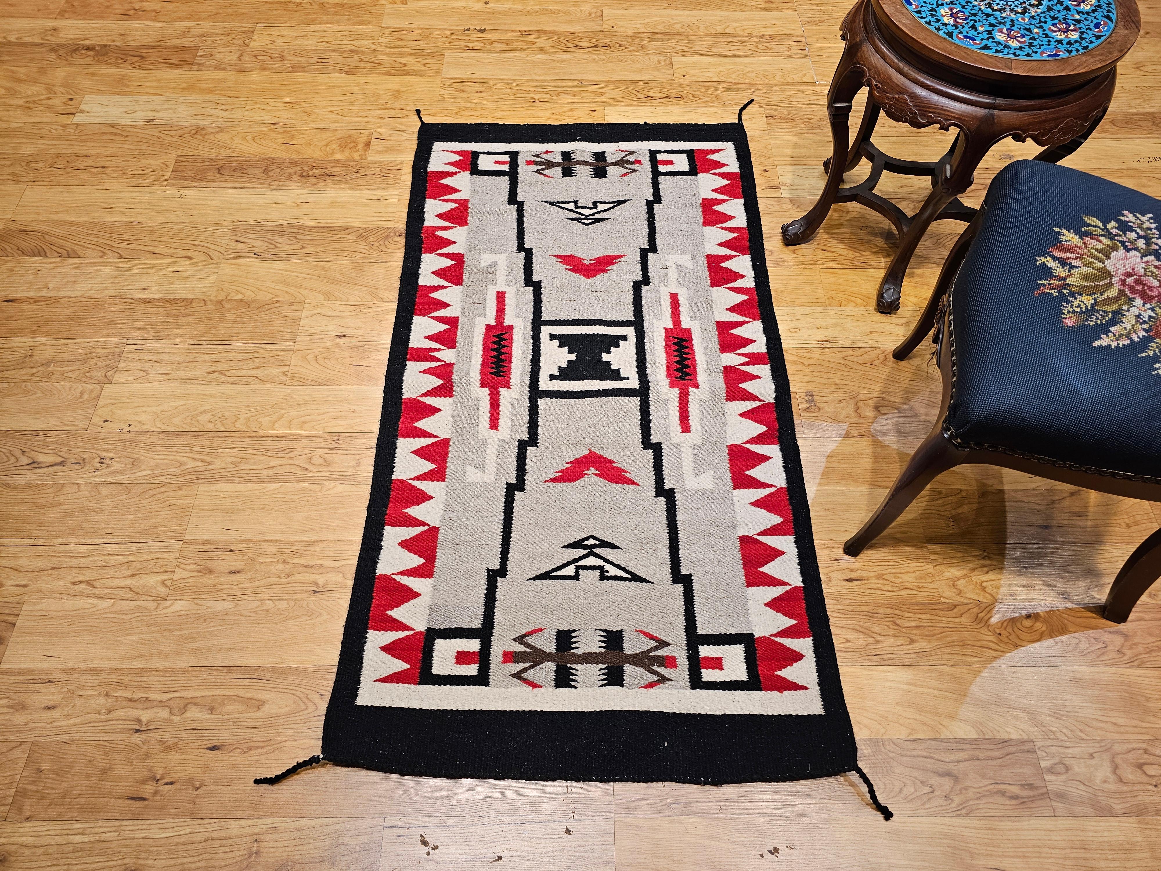 Vintage Native American Navajo Storm Warrior Rug in Gray, Ivory, Red, Black For Sale 1