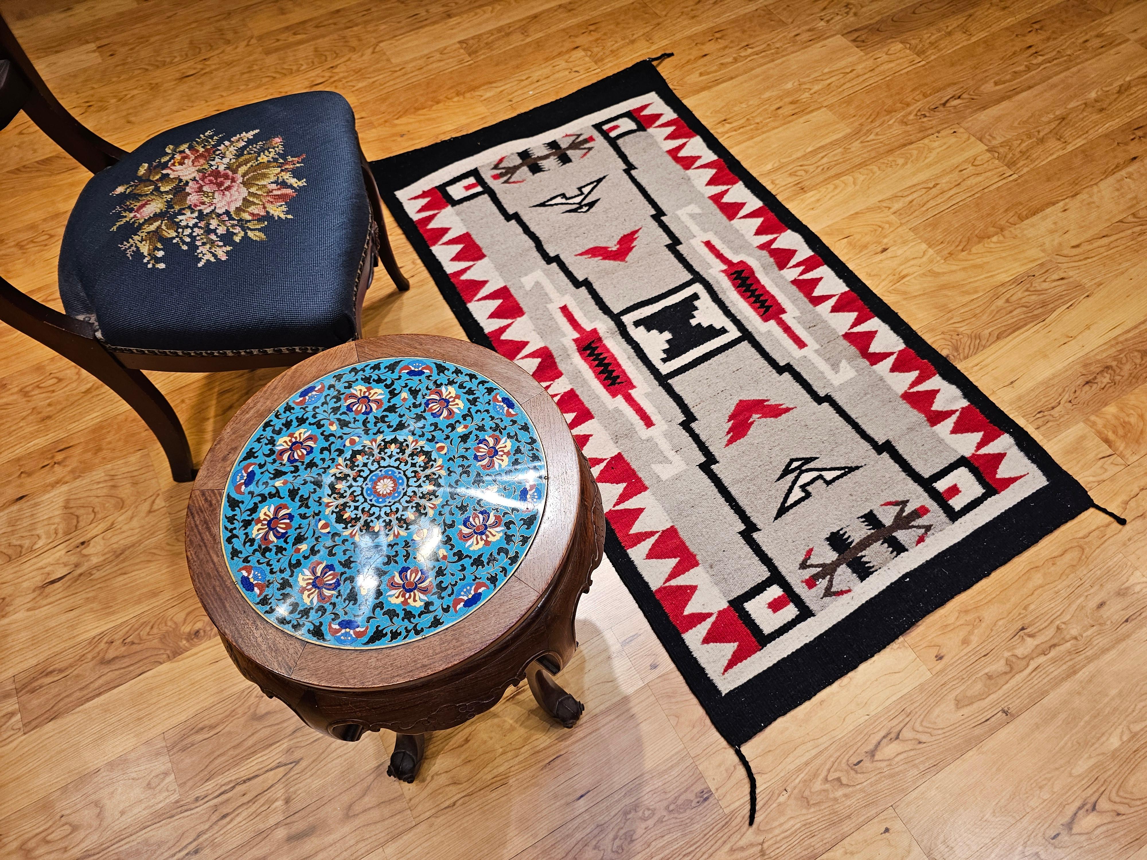 Vintage Native American Navajo Storm Warrior Rug in Gray, Ivory, Red, Black For Sale 3