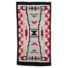 Vintage Native American Navajo Storm Warrior Rug in Gray, Ivory, Red, Black