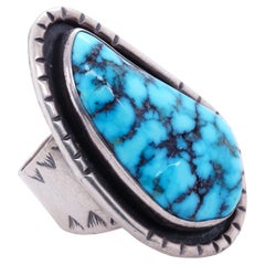 Vintage Native American Navajo Stunning Sterling Bright Blue Turquoise Ring