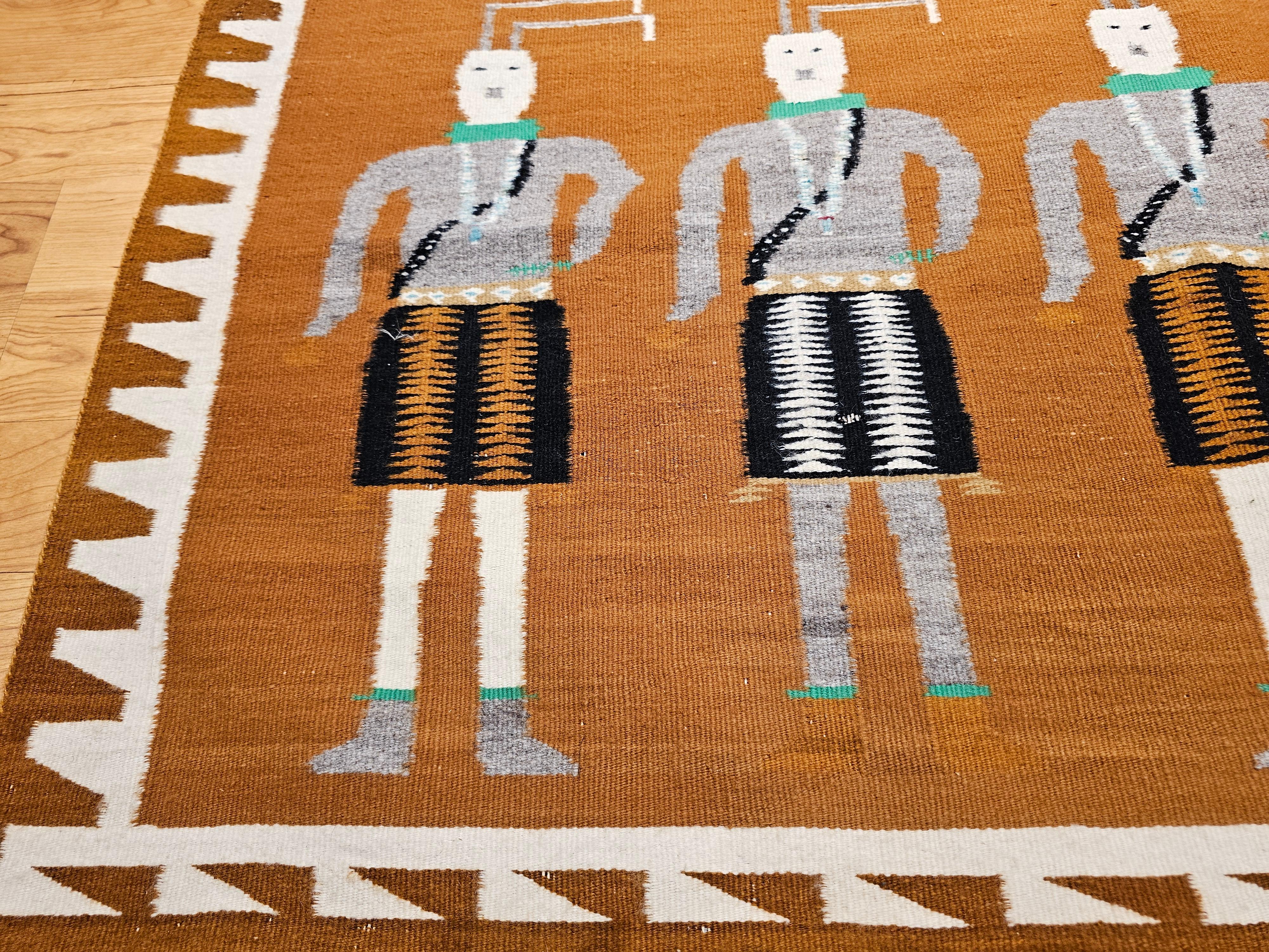 Wool Vintage Native American Navajo Yei Pictorial Rug For Sale