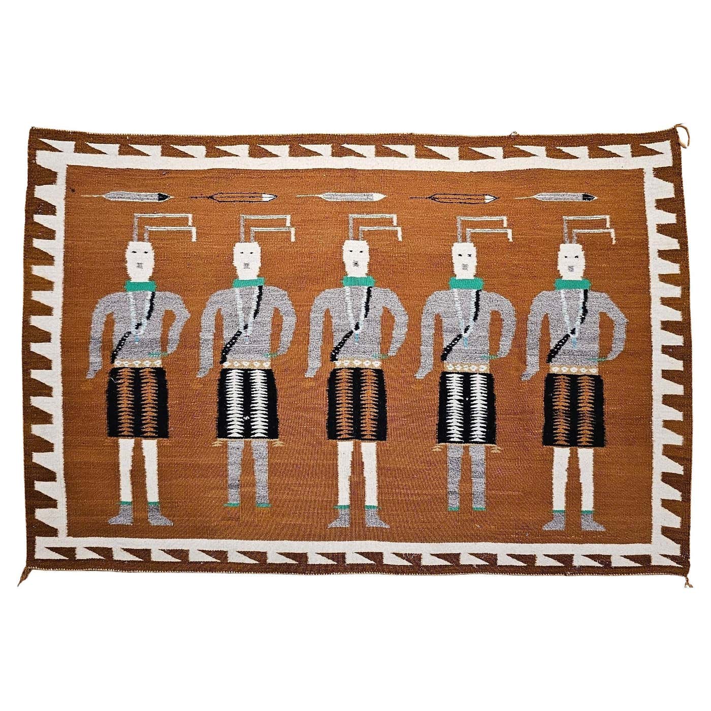 Vintage Native American Navajo Yei Pictorial Rug in Brown, Ivory, Gray ...