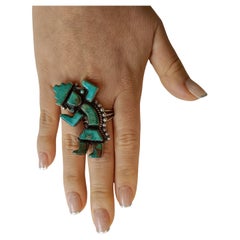 Vintage Native American Navajo Zuni Ring Kachina Tänzerin Silber Türkis