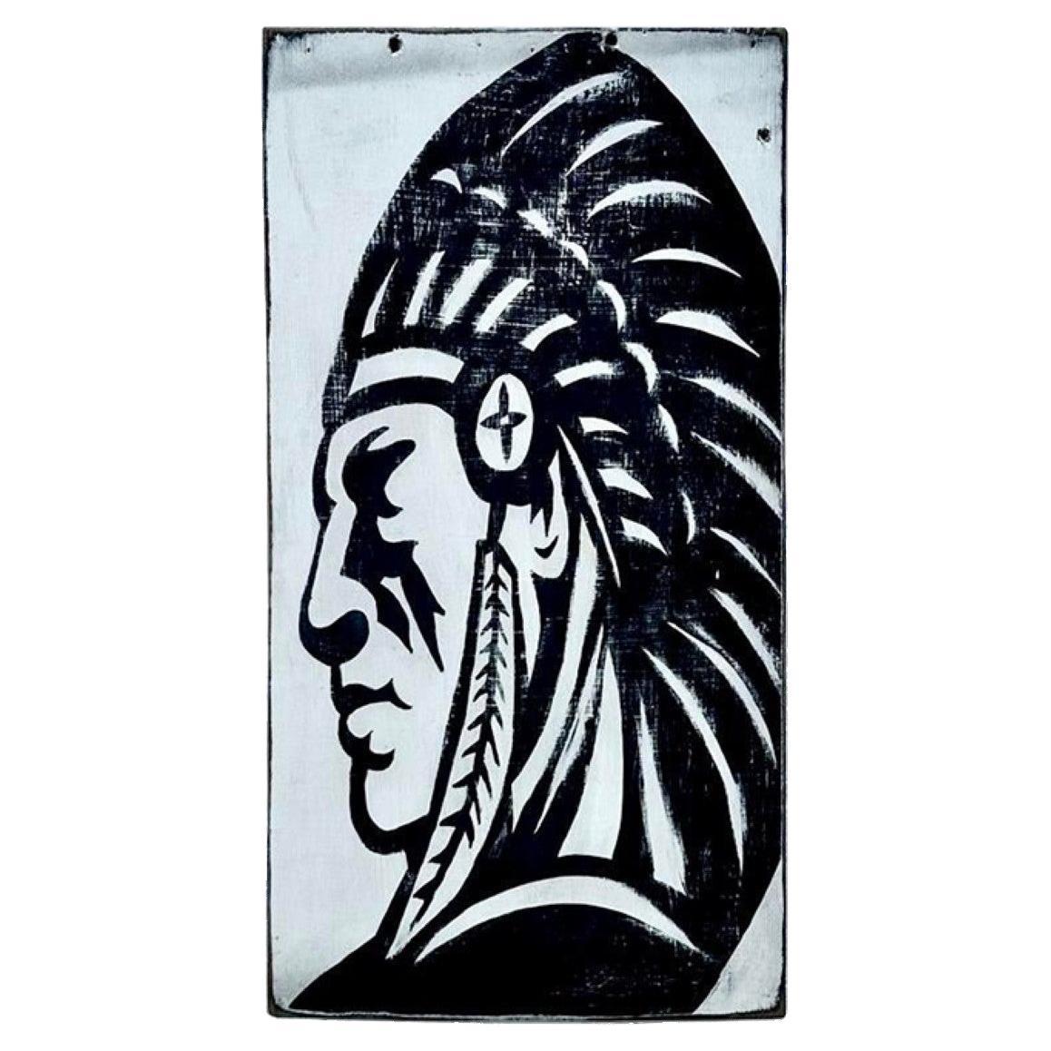 Vintage Pintura Nativa Americana Óleo sobre Madera