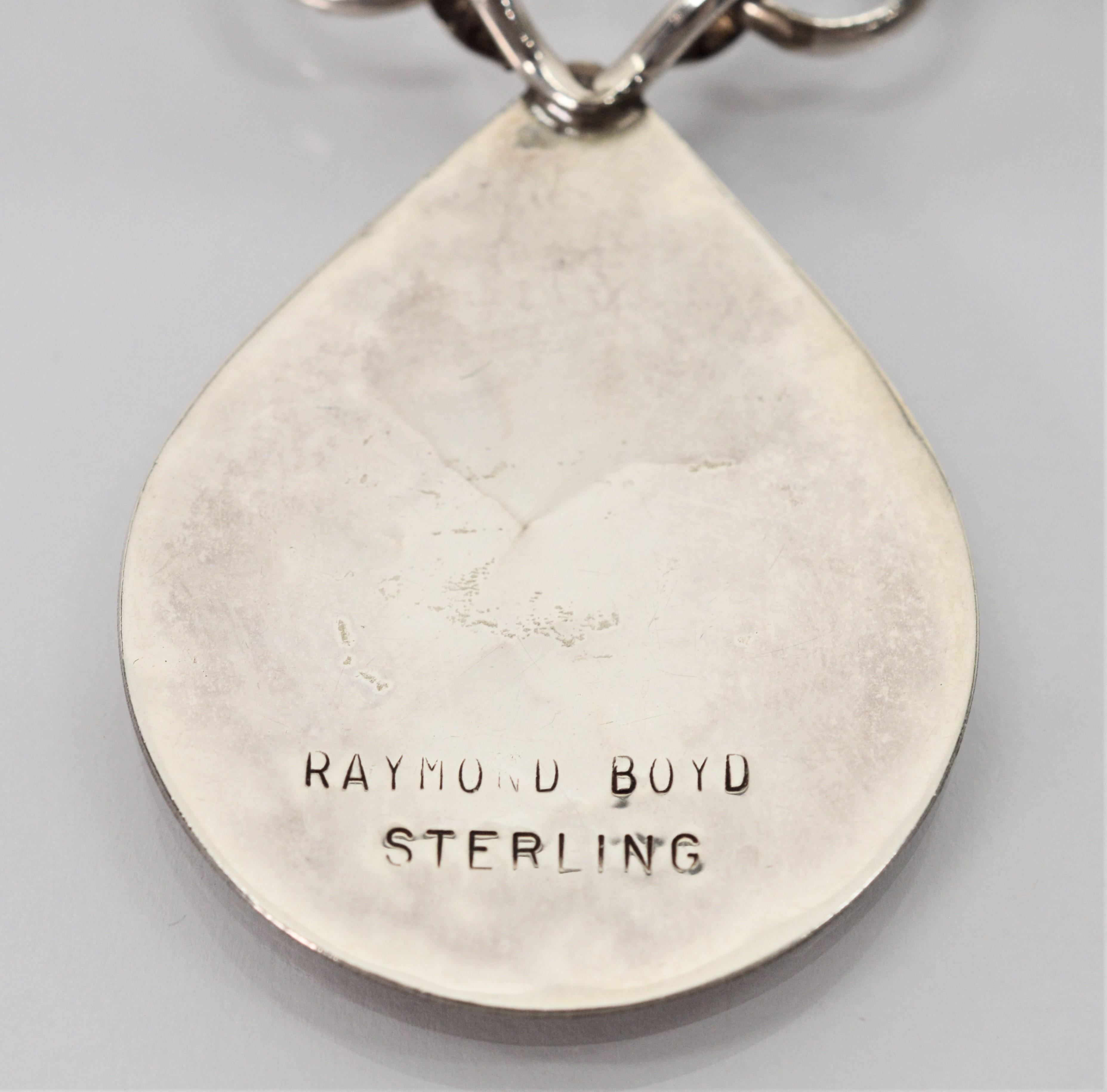 Uncut Vintage Native American Raymond Boyd Navajo Sterling Silver Inlay Necklace