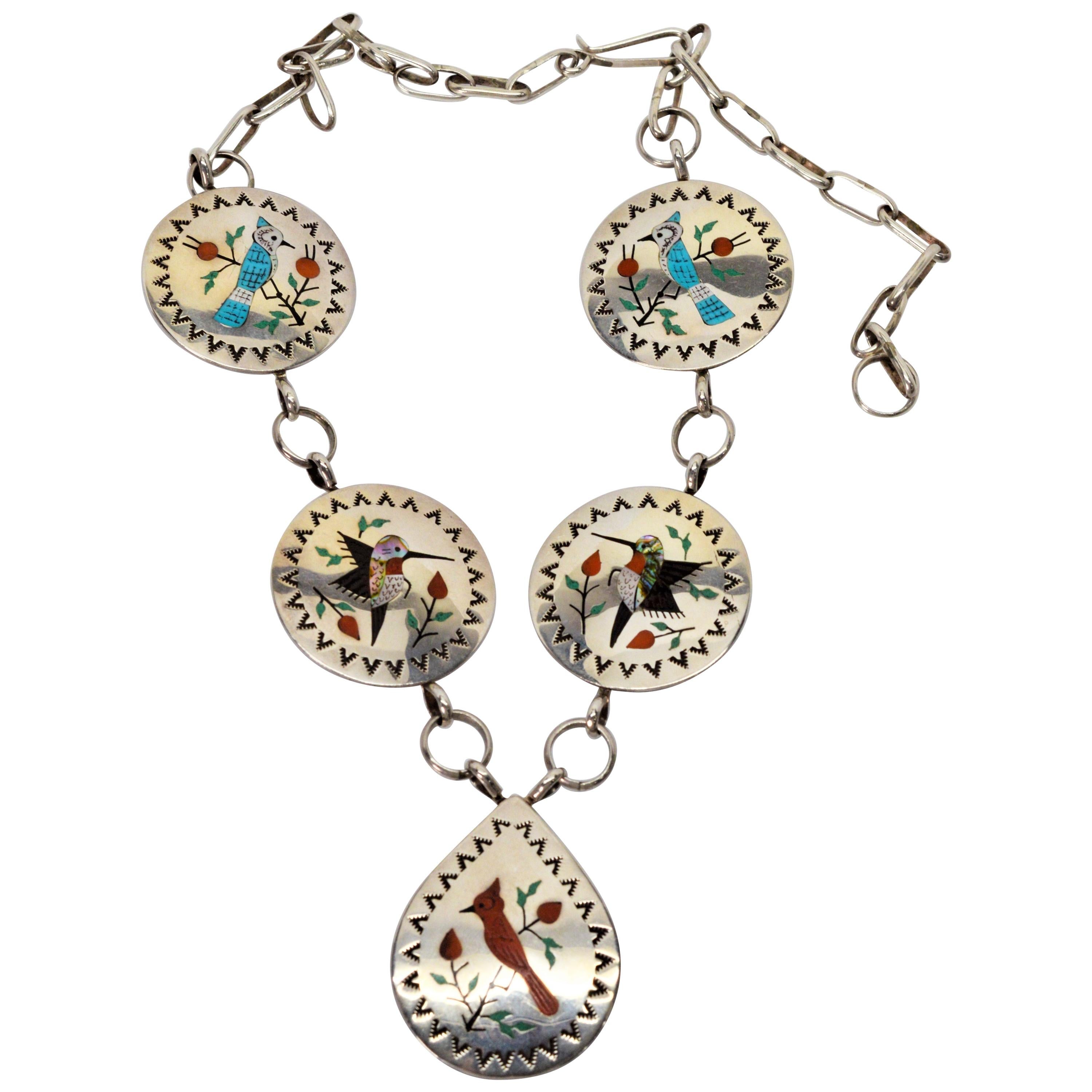 8 Vintage Native American Thunderbird Pendants Silver Tone Metal Navajo Necklace 