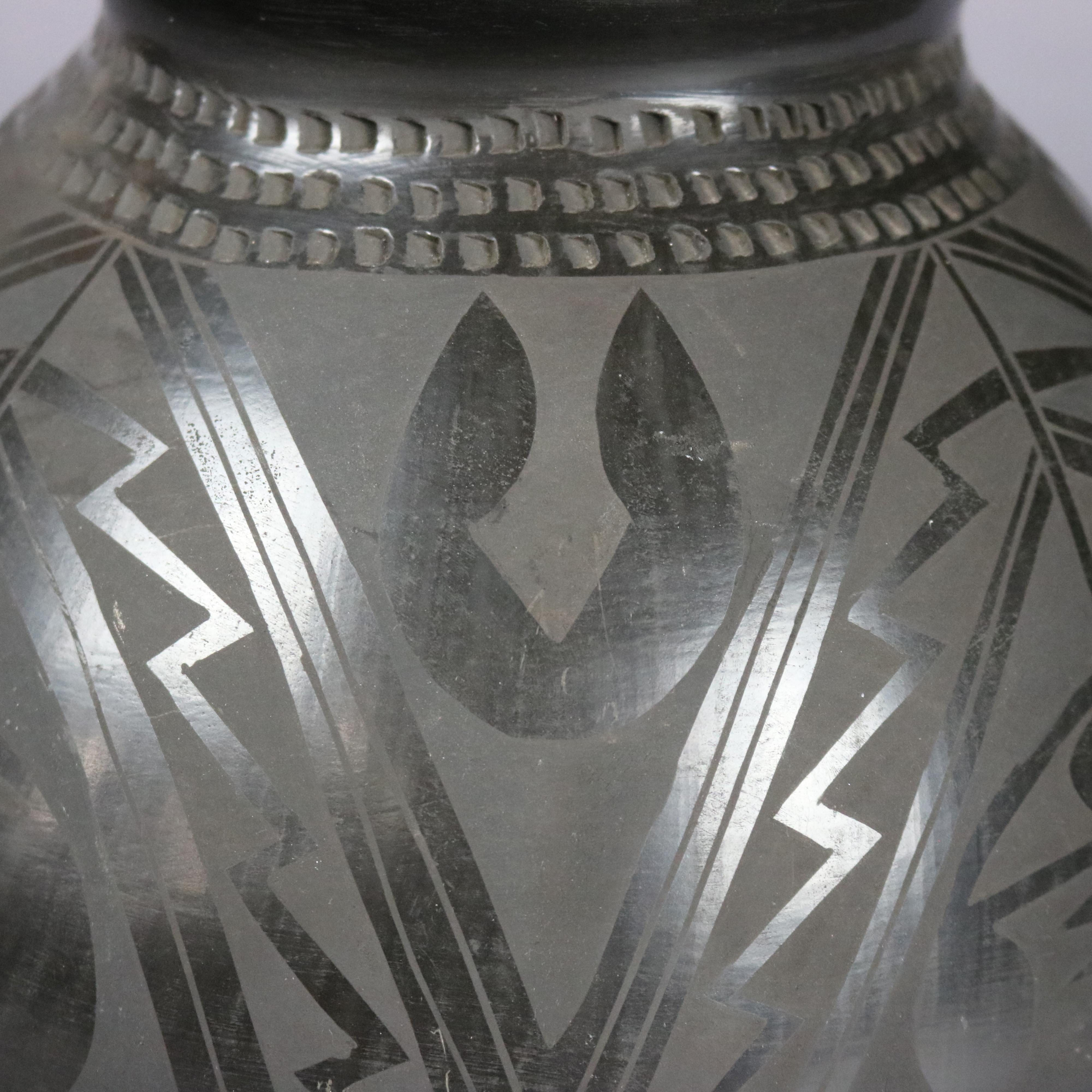20th Century Vintage Native American San Ildefonso Blackware Pottery Olla, circa 1930