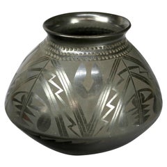 Vintage Native American San Ildefonso Blackware Pottery Olla, circa 1930
