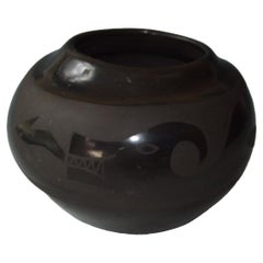 Vintage Native American Santa Clara Black ware Pottery Jar Ursulita Naranjo