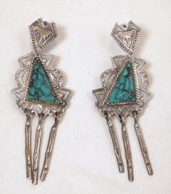 Vintage Native American Signed JR Silversmiths, Turquoise Sterling Earrings