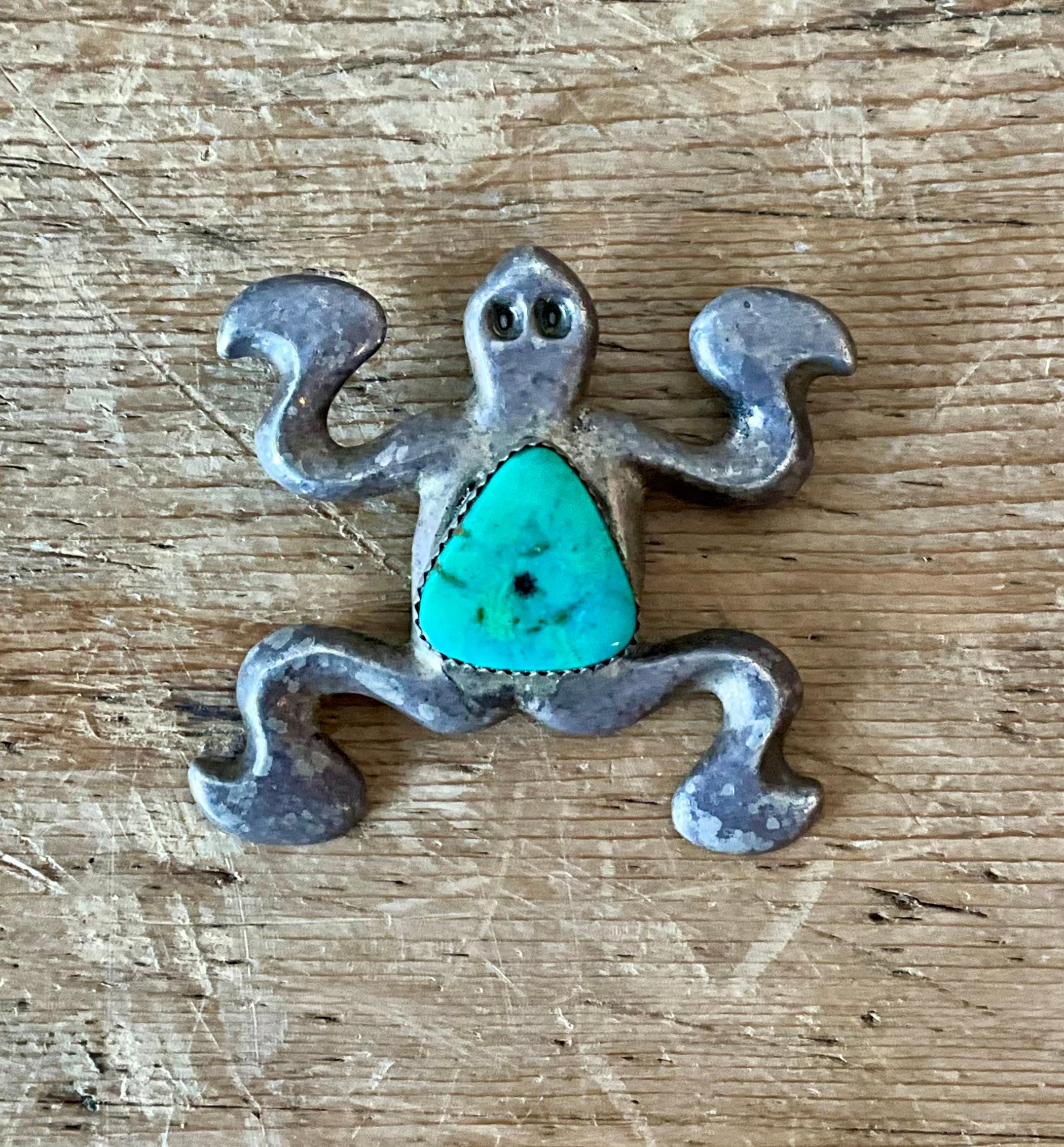 Cabochon Ciondolo d'argento intarsiato di turchese d'epoca dei nativi americani in vendita