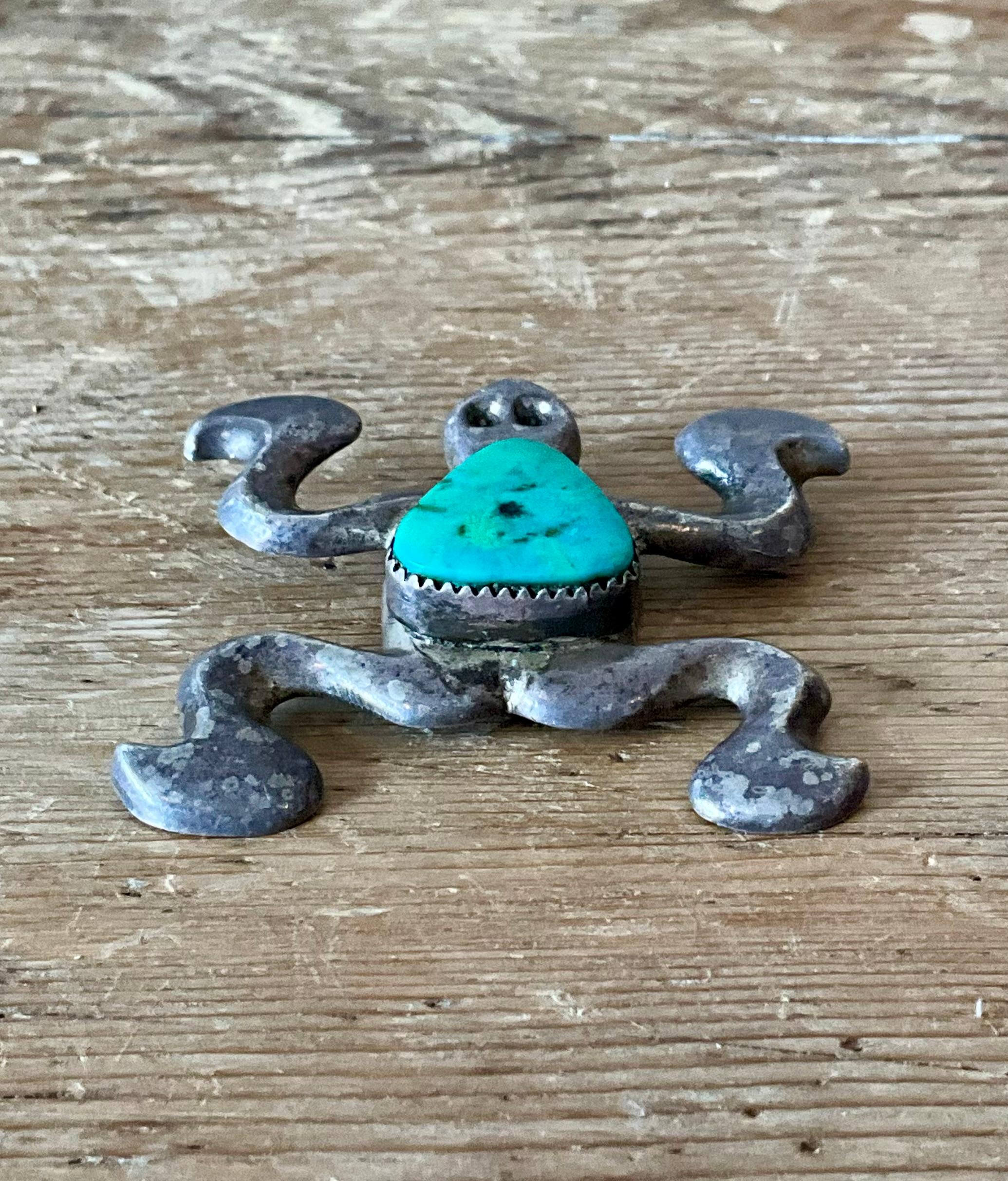 Ciondolo d'argento intarsiato di turchese d'epoca dei nativi americani in vendita 1