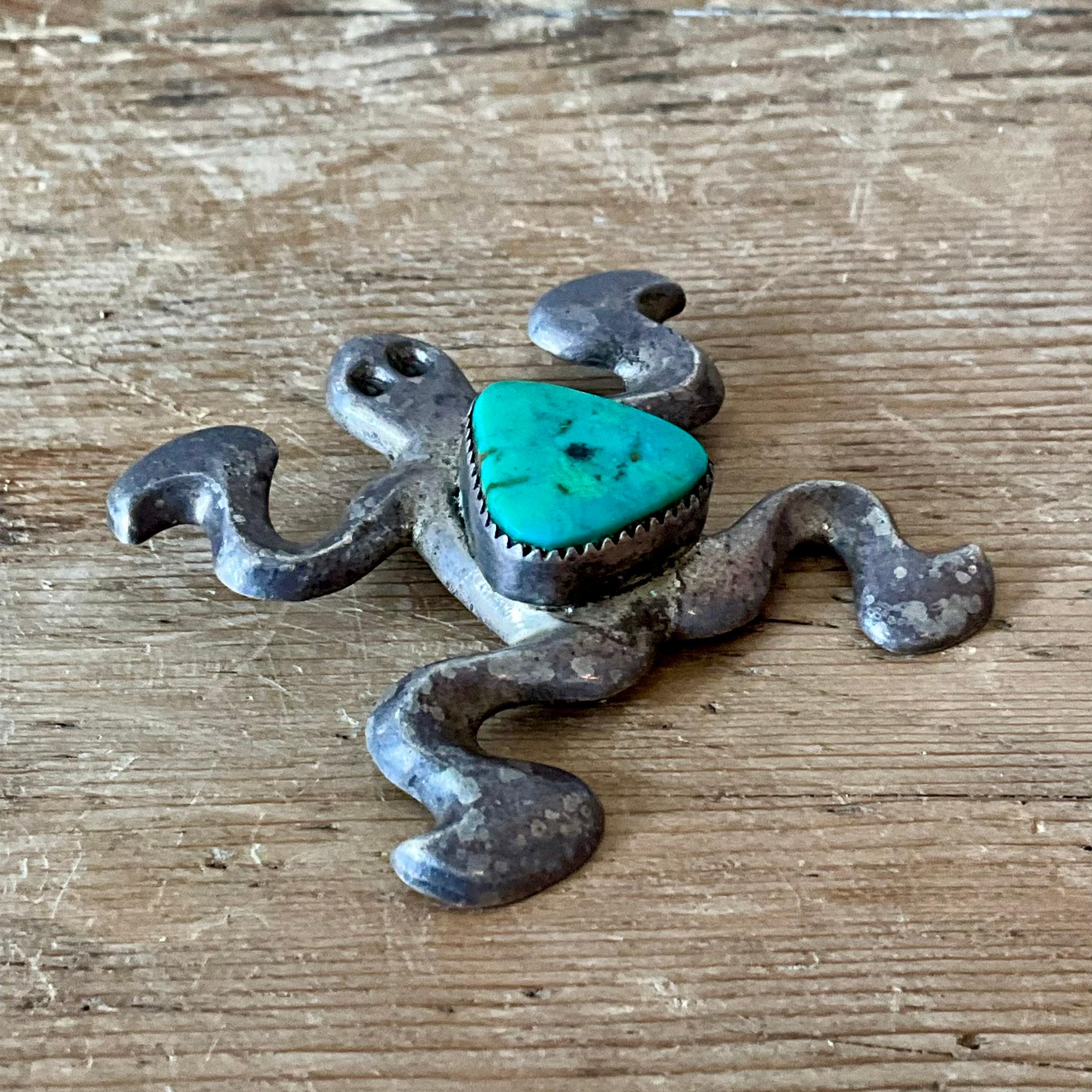 Ciondolo d'argento intarsiato di turchese d'epoca dei nativi americani in vendita 2