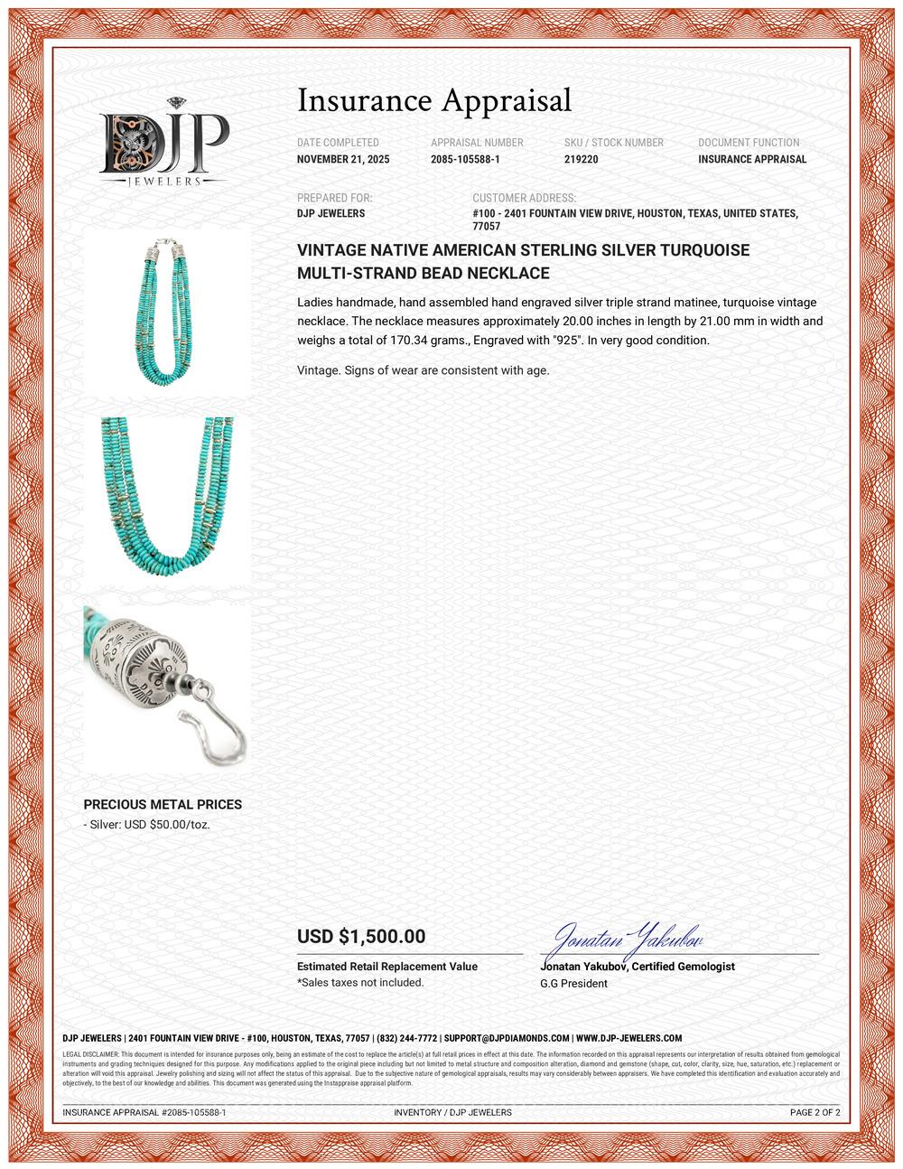 Collar vintage de cuentas múltiples de turquesa de plata de ley de los nativos americanos 6
