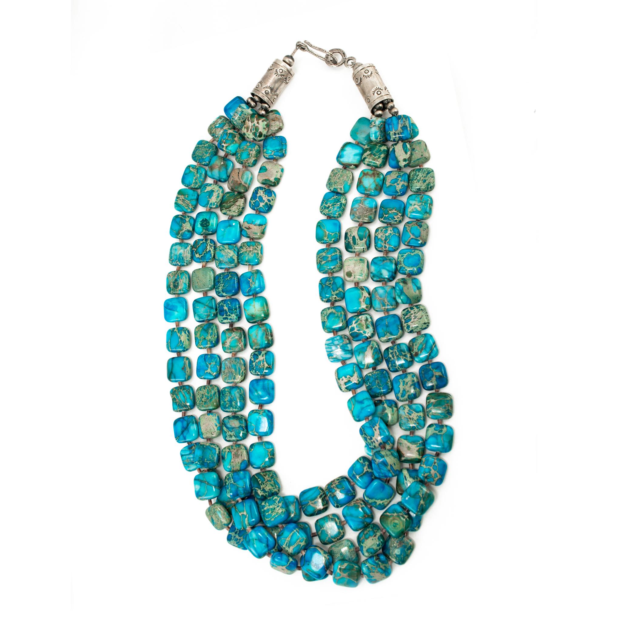 Vintage Native American Sterling Silber Türkis Multi-Strand Perlenkette Damen im Angebot