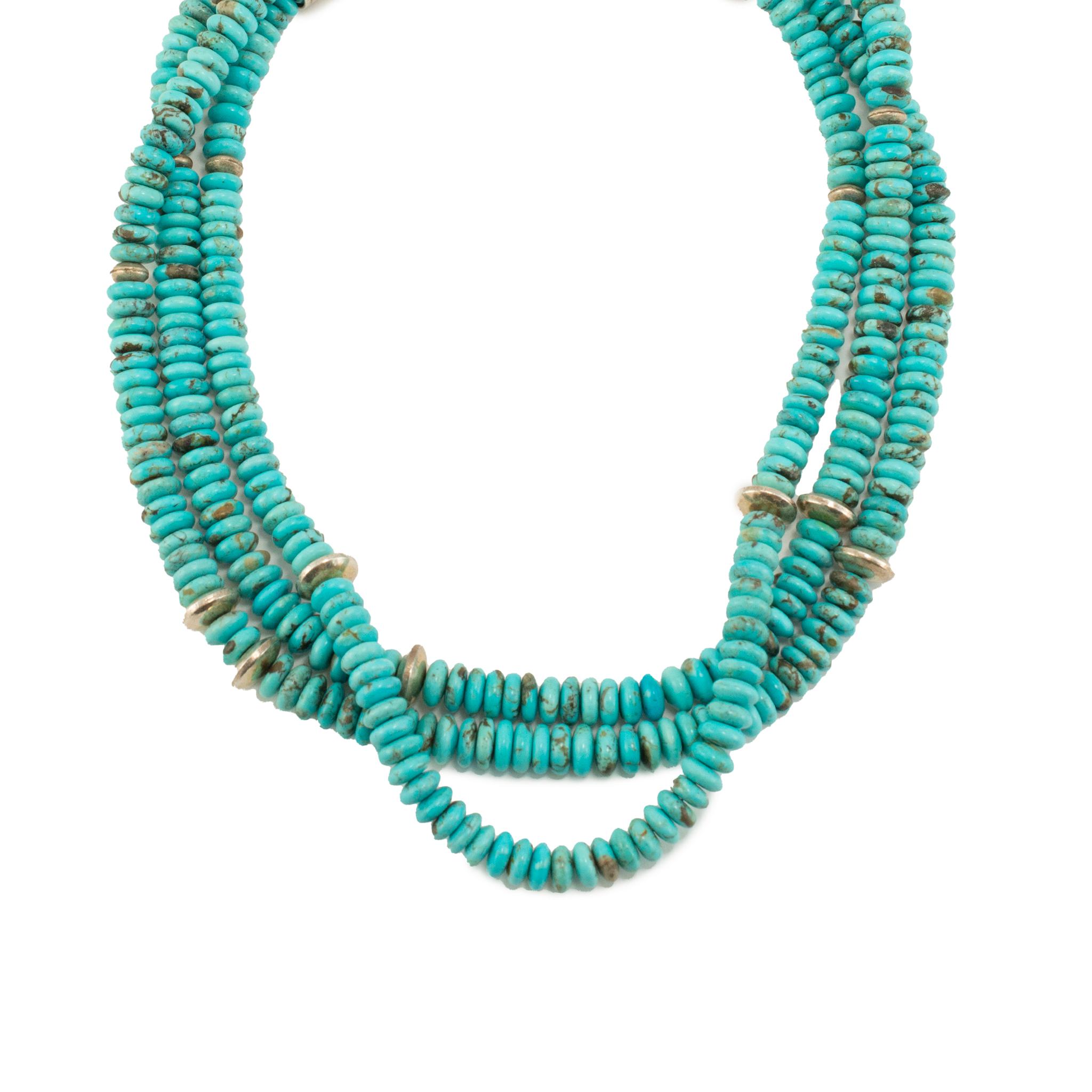 Collar vintage de cuentas múltiples de turquesa de plata de ley de los nativos americanos 1