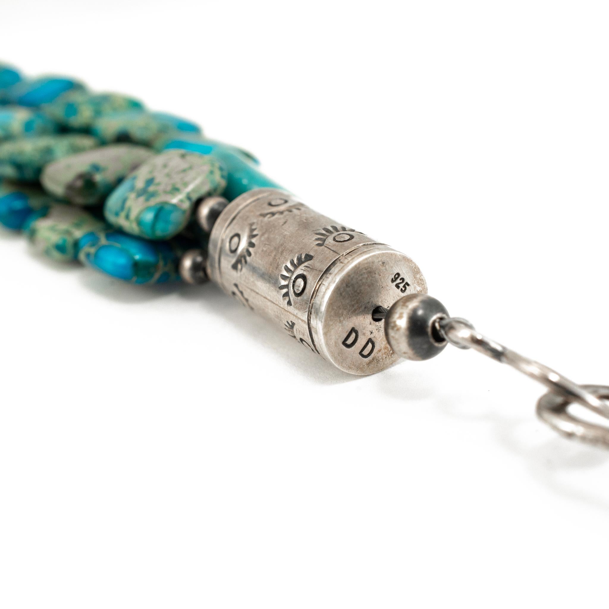 Vintage Native American Sterling Silber Türkis Multi-Strand Perlenkette im Angebot 2