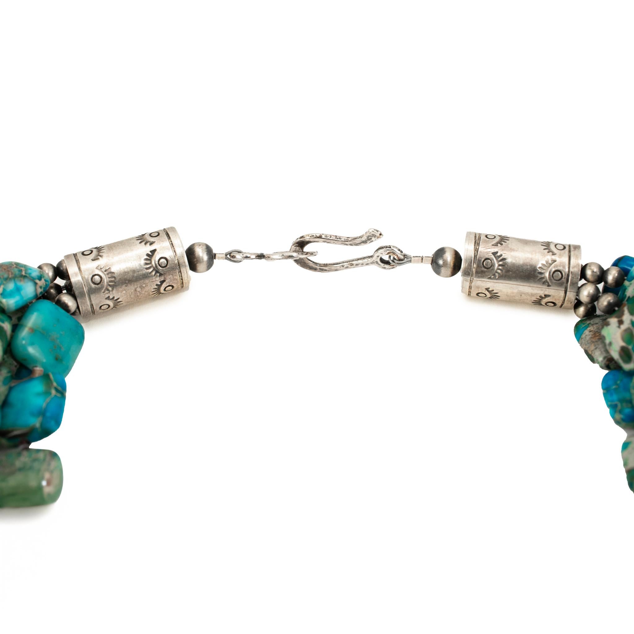 Vintage Native American Sterling Silber Türkis Multi-Strand Perlenkette im Angebot 3