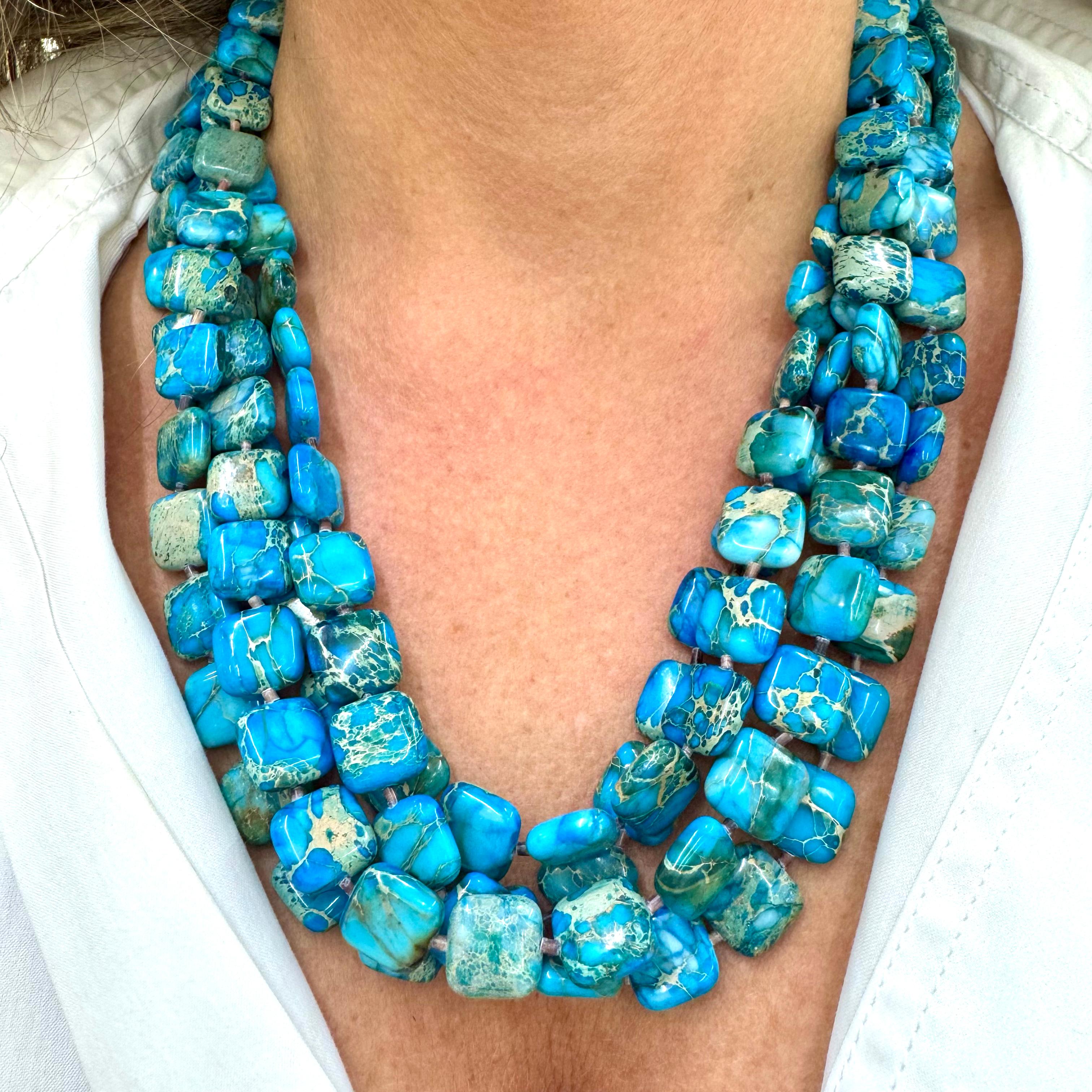 Vintage Native American Sterling Silber Türkis Multi-Strand Perlenkette im Angebot 4