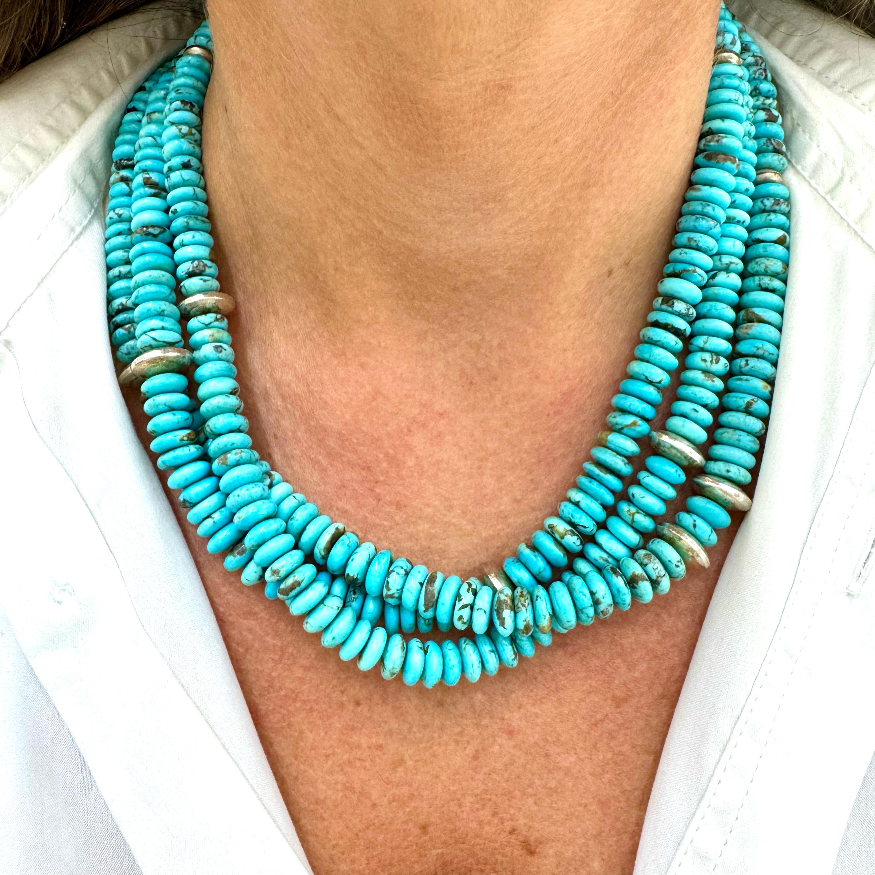 Collar vintage de cuentas múltiples de turquesa de plata de ley de los nativos americanos 5