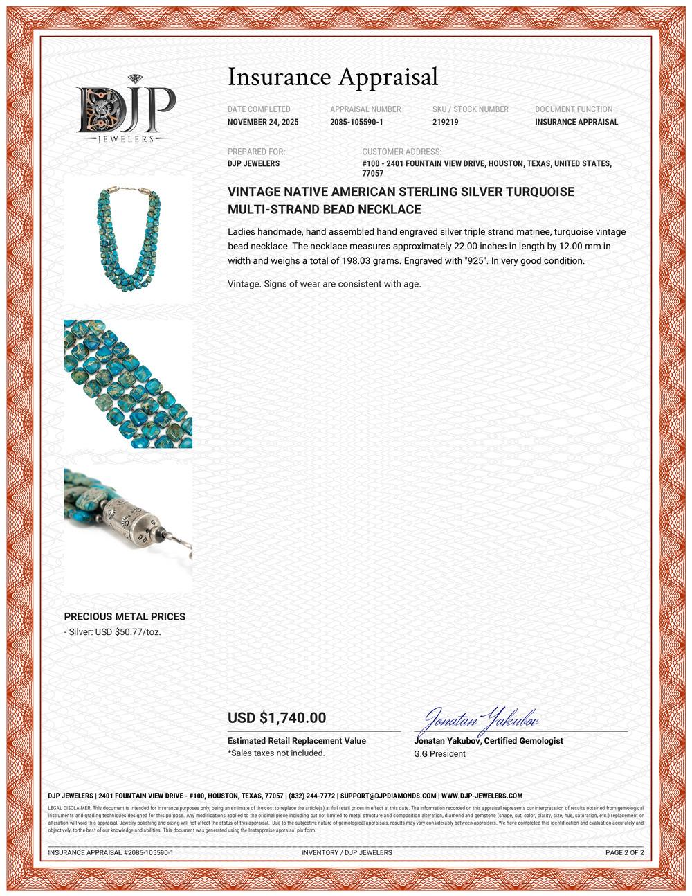 Vintage Native American Sterling Silber Türkis Multi-Strand Perlenkette im Angebot 5
