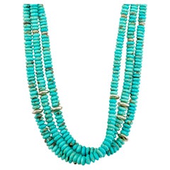 Vintage Native American Sterling Silver Turquoise Multi-Strand Bead Necklace