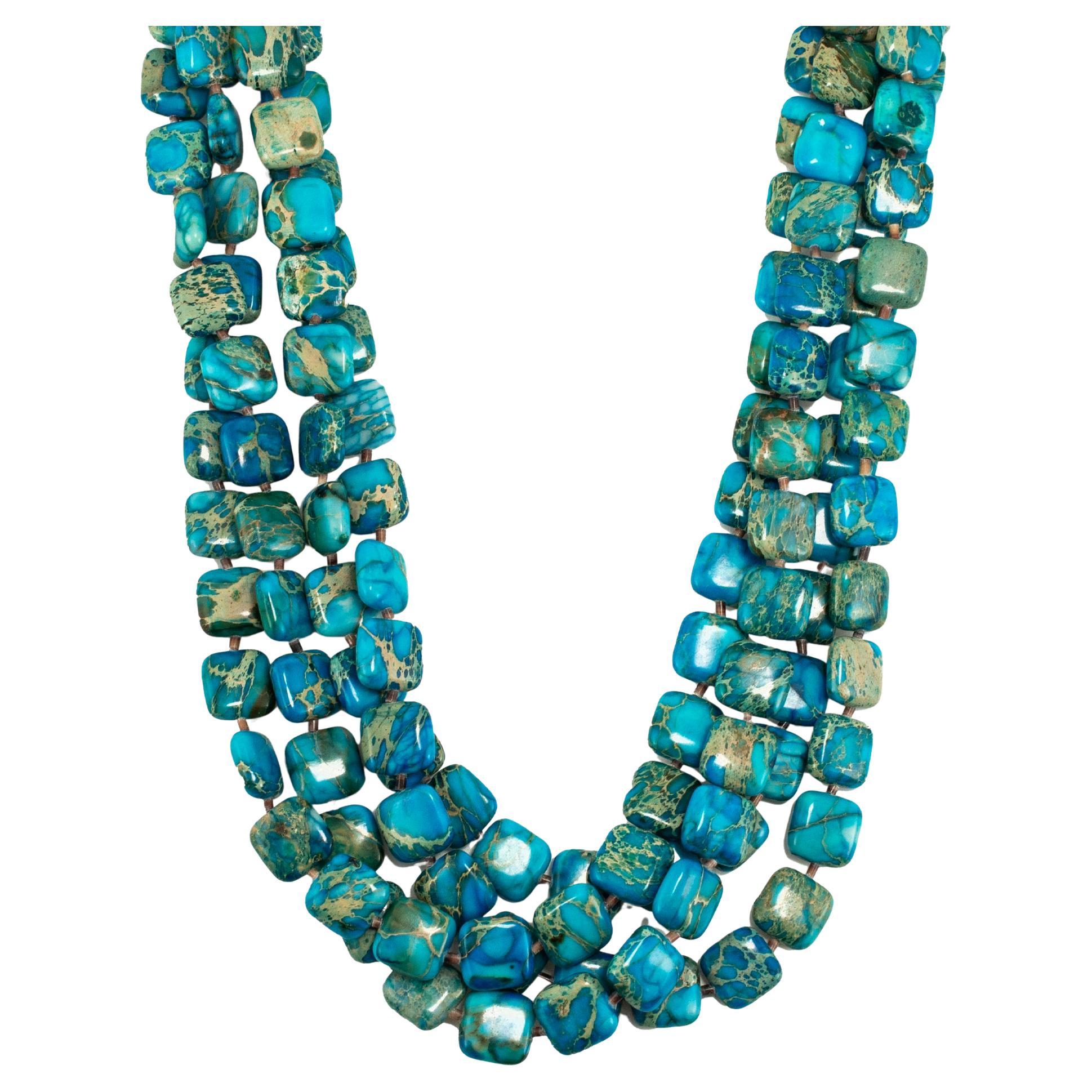 Vintage Native American Sterling Silver Turquoise Multi-Strand Bead Necklace