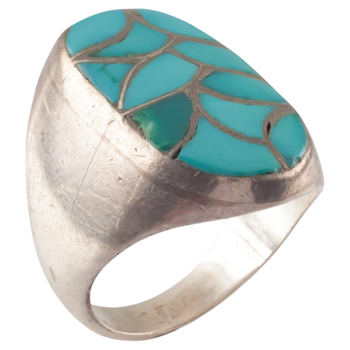 Vintage Native American Sterling Silver & Turquoise Navajo Ring, Size 10.25