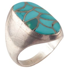 Vintage Native American Sterling Silver & Turquoise Navajo Ring, Size 10.25
