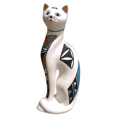 Used Native American Style Pottery Cat