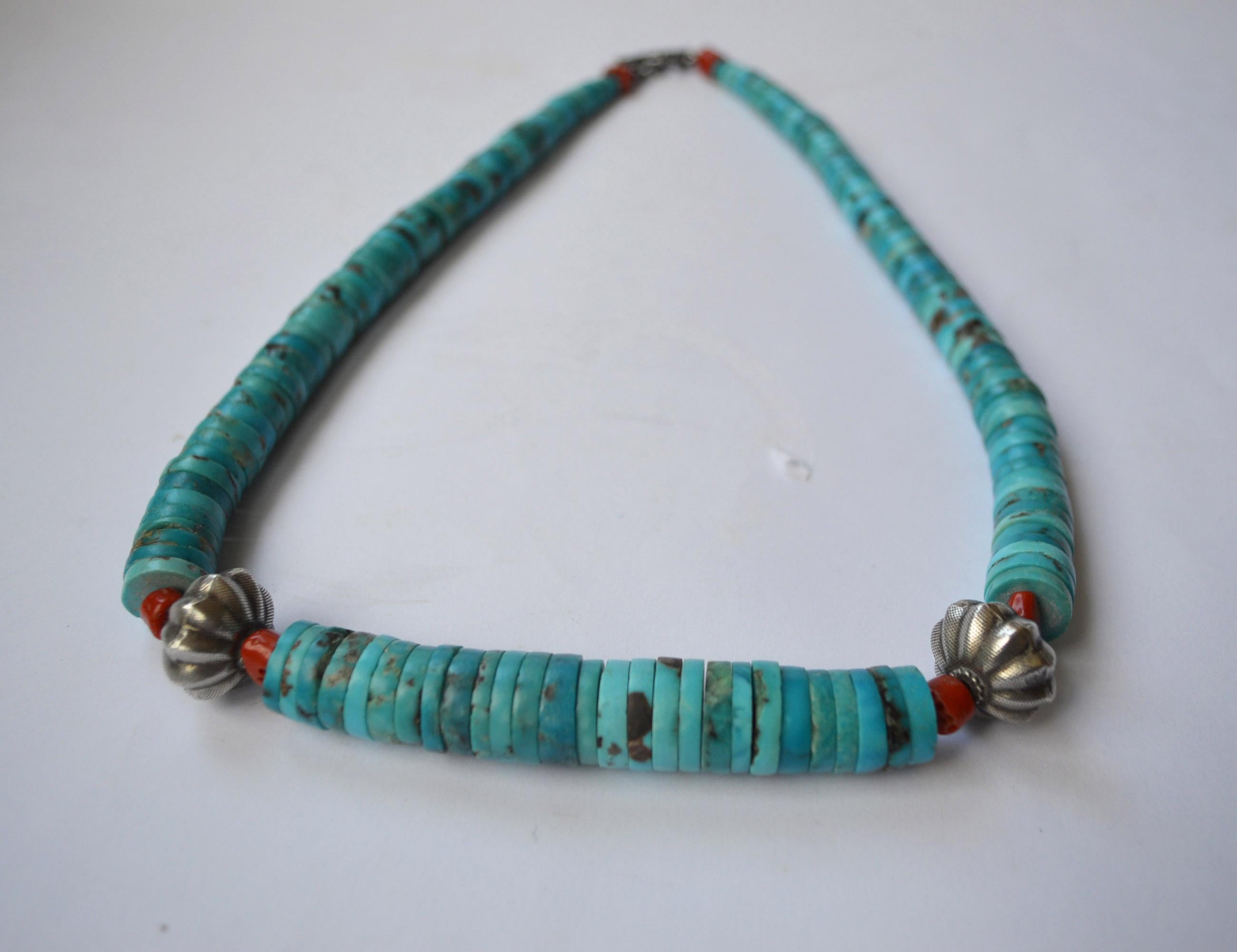 Hand-Crafted Vintage Native American Style Turquoise Heisi  Necklace
