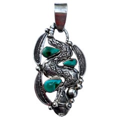 Vintage Native American Turquoise & Sterling Silver Snake Pendant by Art Tafoya