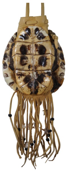 Vintage Native American Turtle Medicine Bag Pouch Cuir Bone Beaded