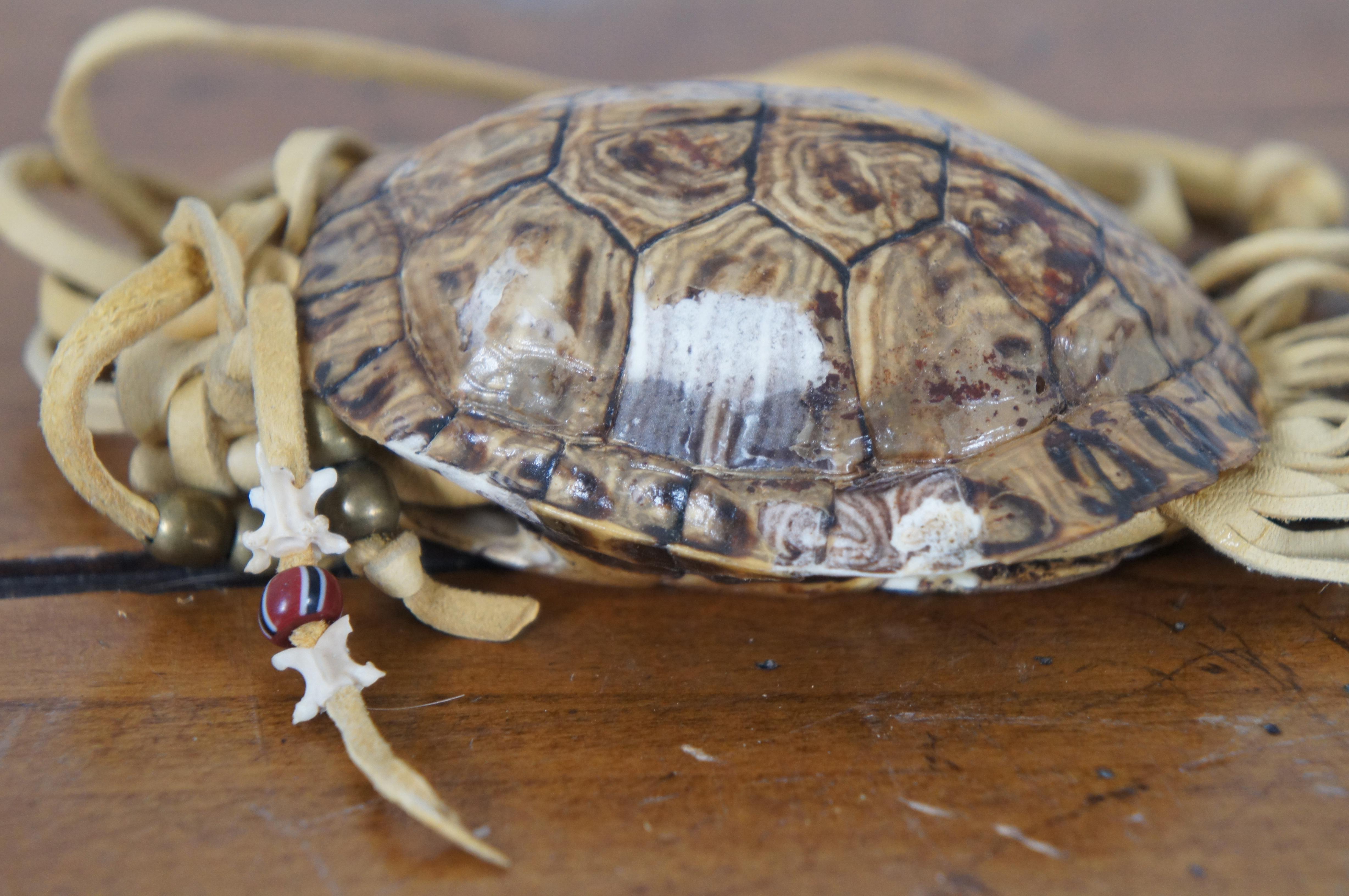 Vintage Native American Turtle Medicine Bag Pouch Leather Bone Beaded In Good Condition In Dayton, OH