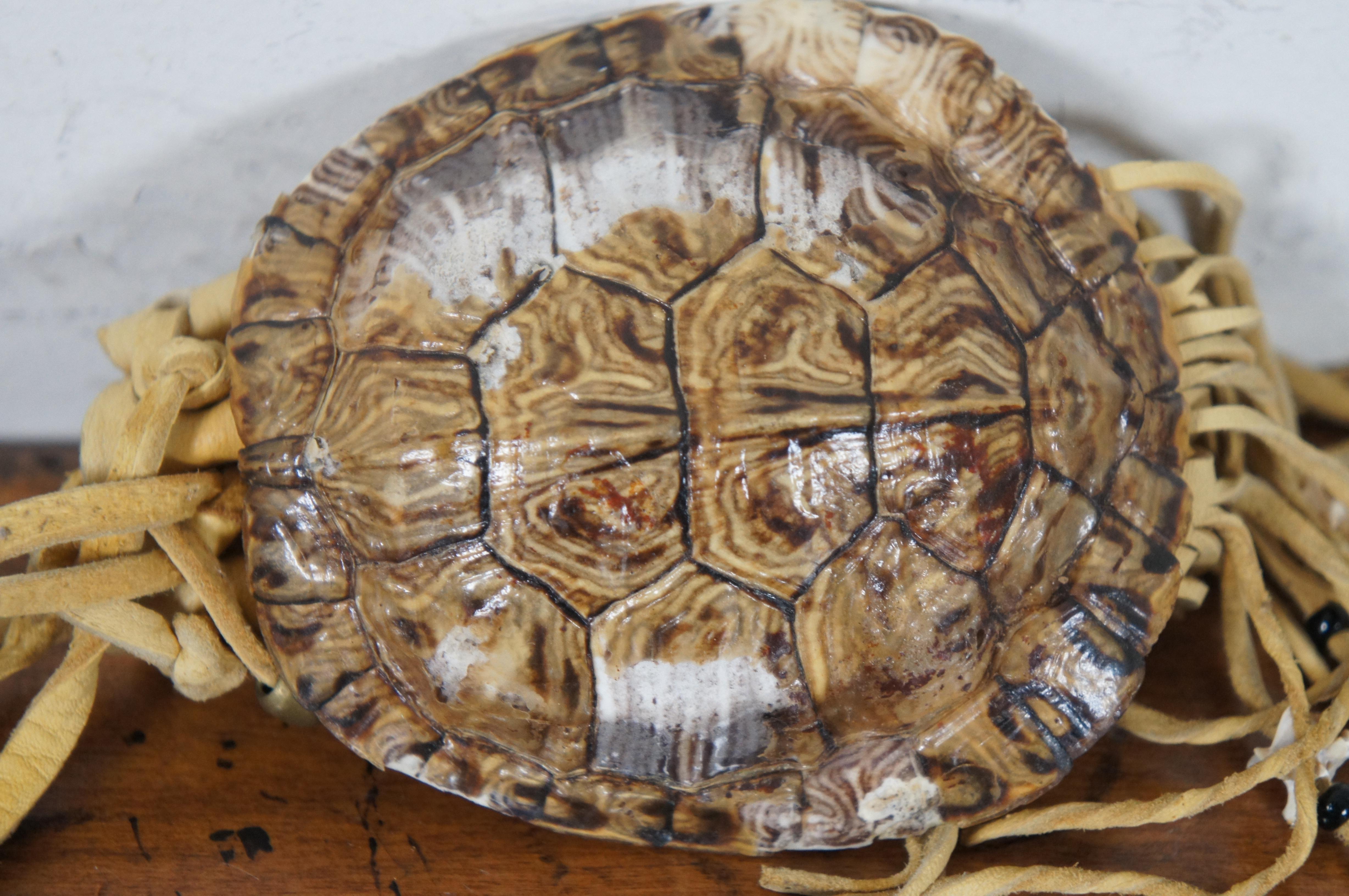 Vintage Native American Turtle Medicine Bag Pouch Leather Bone Beaded 2