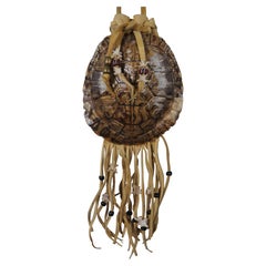 Vintage Native American Turtle Medicine Bag Pouch Leather Bone Beaded