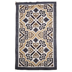 Vintage Native American Navajo Two Grey Hills Rug in Ivory, Brown, black, Gray