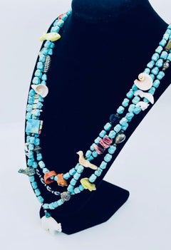 Vintage Santo Domingo Multi Strand Turquoise Treasure Fetish Bead Necklace
