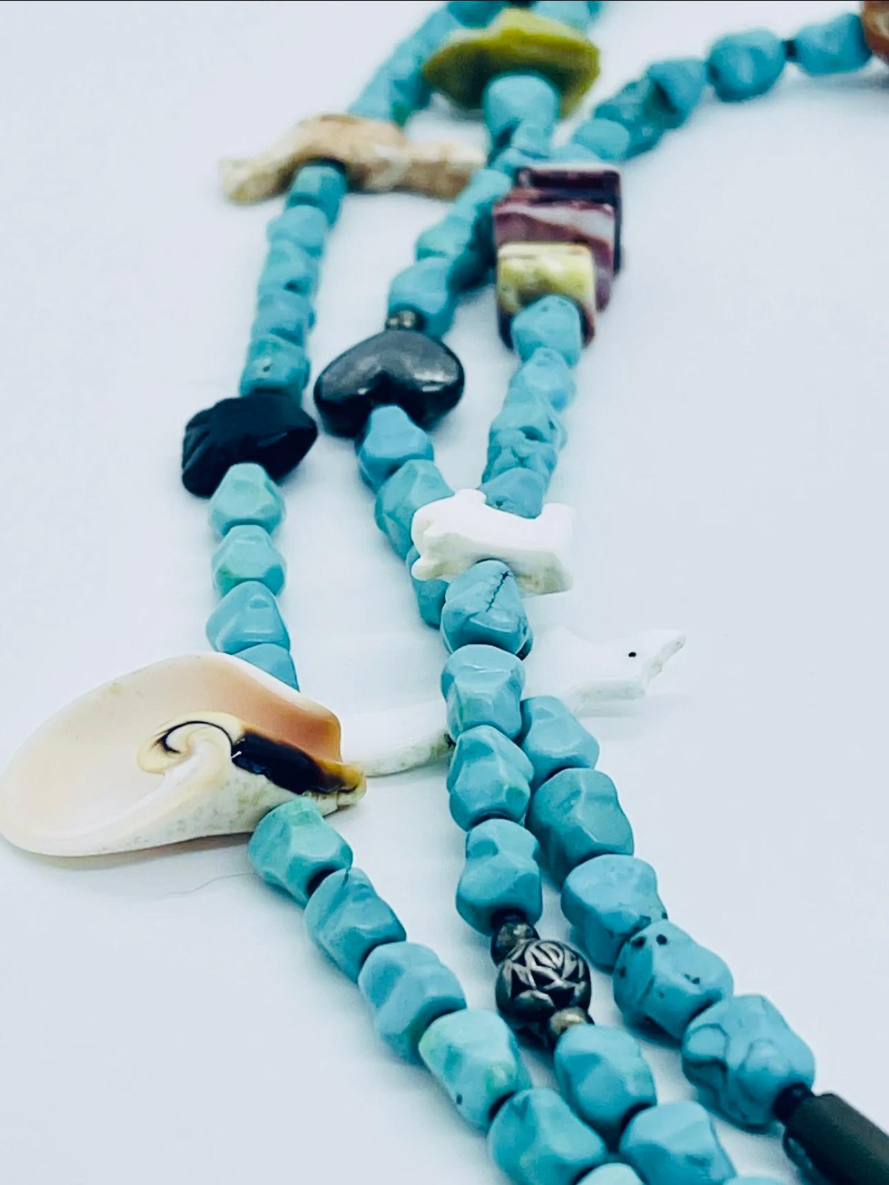 Vintage Santo Domingo Multi Strand Turquoise Treasure Fetish Bead Necklace For Sale 1