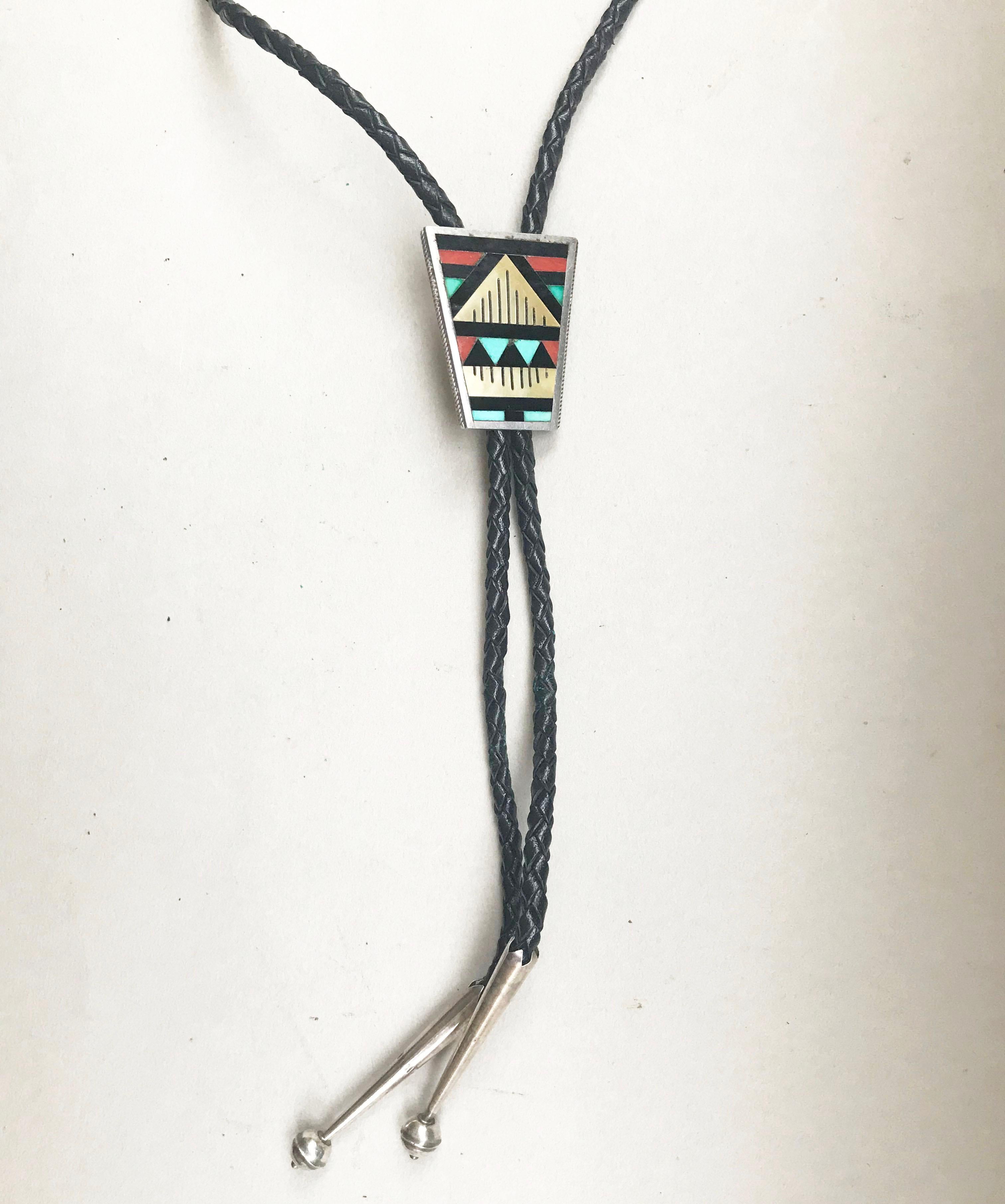 Hand-Crafted Vintage Native American Zuni Bolo Tie Sterling Jewelry Gifts
