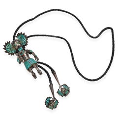 Vintage Native American Zuni Sterling Silver Multi-Stone Inlay Kachina Bolo Tie