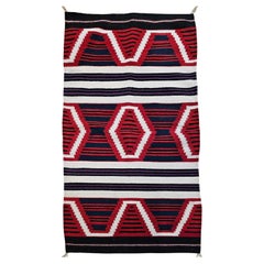 Mid-Century Navajo Chief Blanket Style Area Rug in Red, Navy, Ivory & Lavender