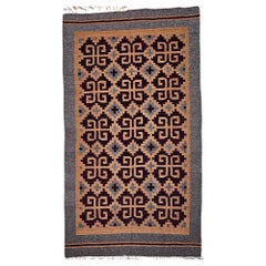 Vintage Native American Navajo Rug in All Over Pattern in Camel, Brown & Gray