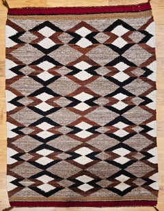 Vintage Native Navajo Area Rug in Diamond Pattern in Gray, Ivory, Black, Brown